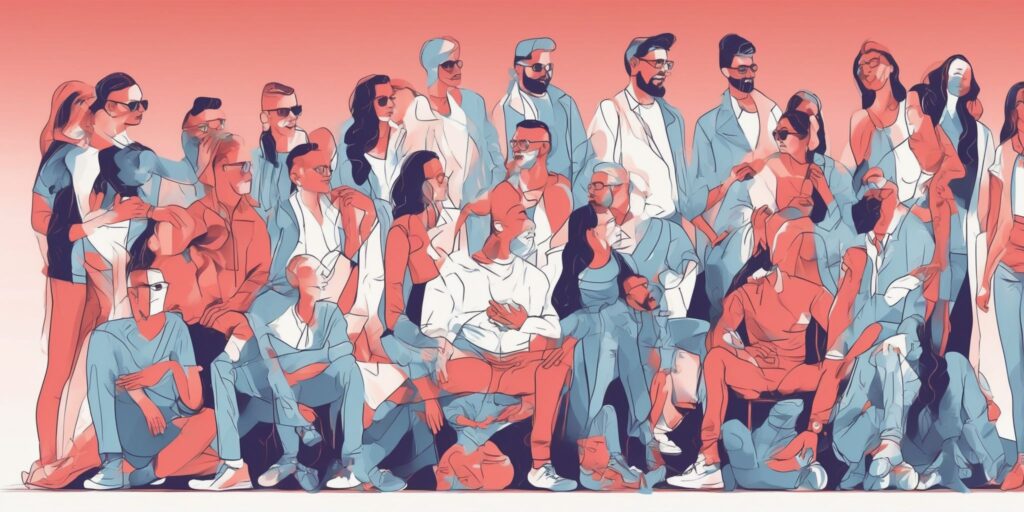 Clients in illustration style with gradients and white background