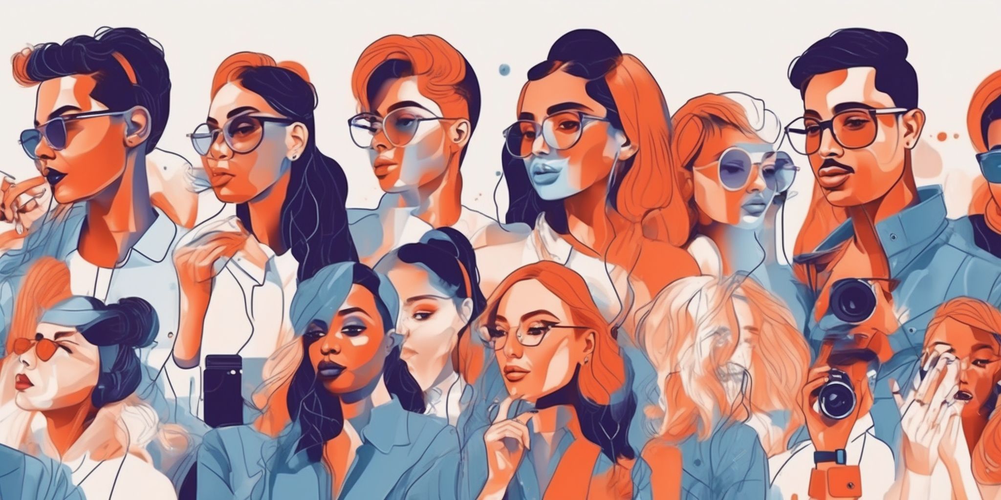 Influencers in illustration style with gradients and white background