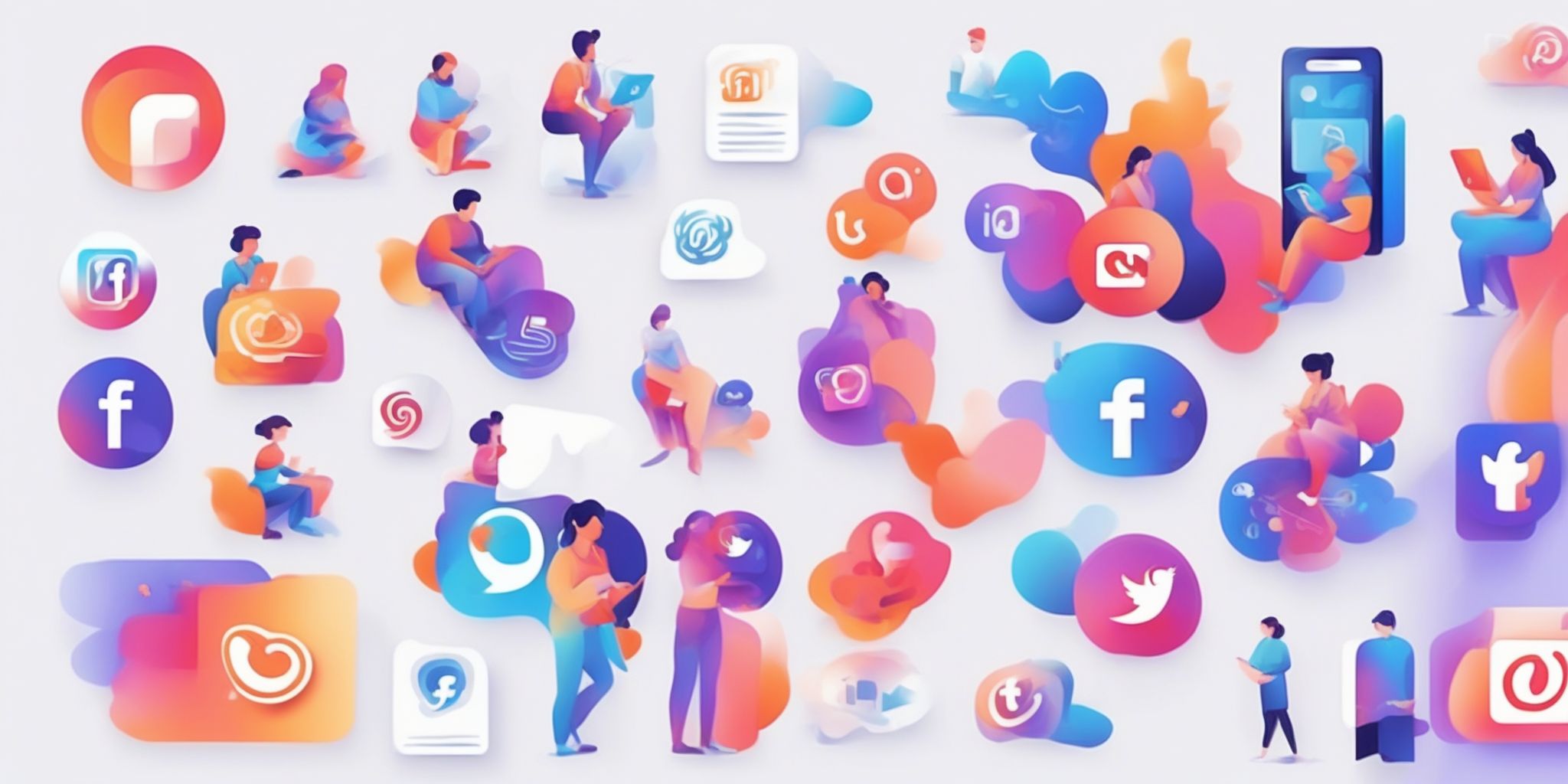 Social media in illustration style with gradients and white background