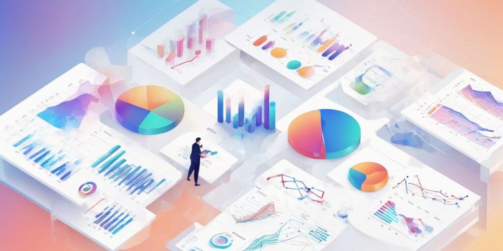 analytics report in illustration style with gradients and white background