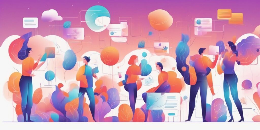 communication in illustration style with gradients and white background