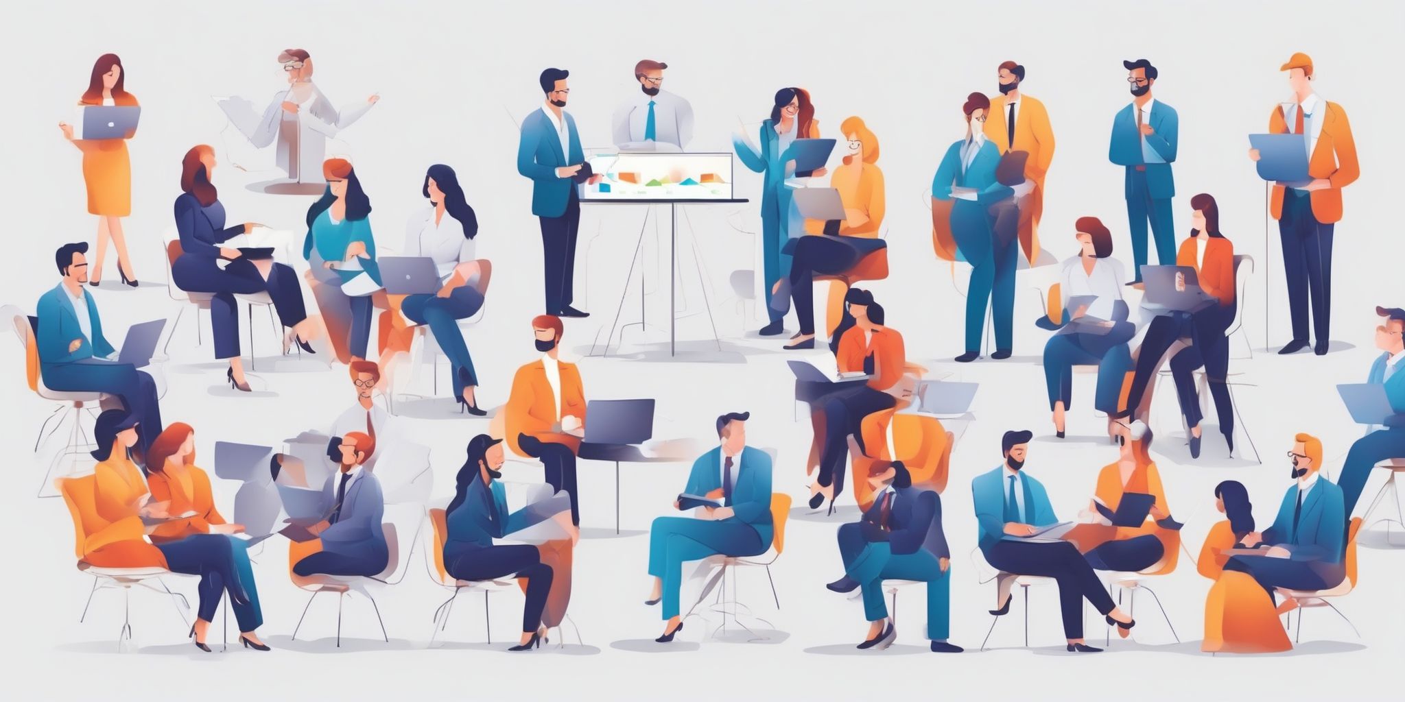 Networking experts in illustration style with gradients and white background