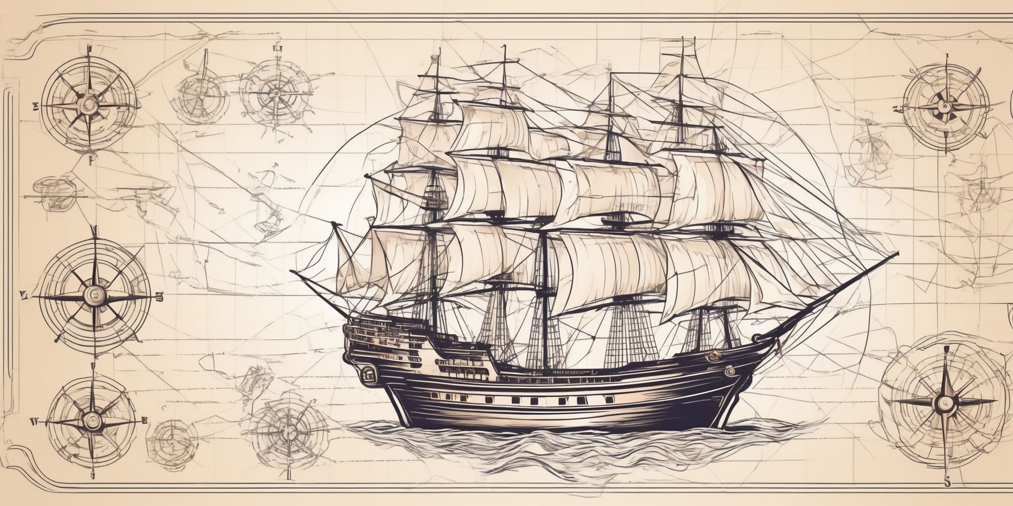 Ship navigation in illustration style with gradients and white background