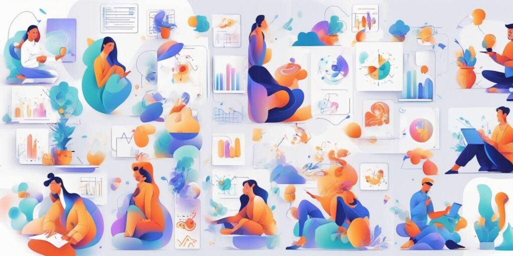 strategies in illustration style with gradients and white background