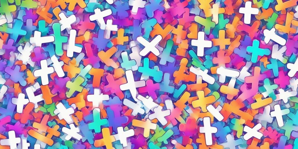 hashtags in illustration style with gradients and white background