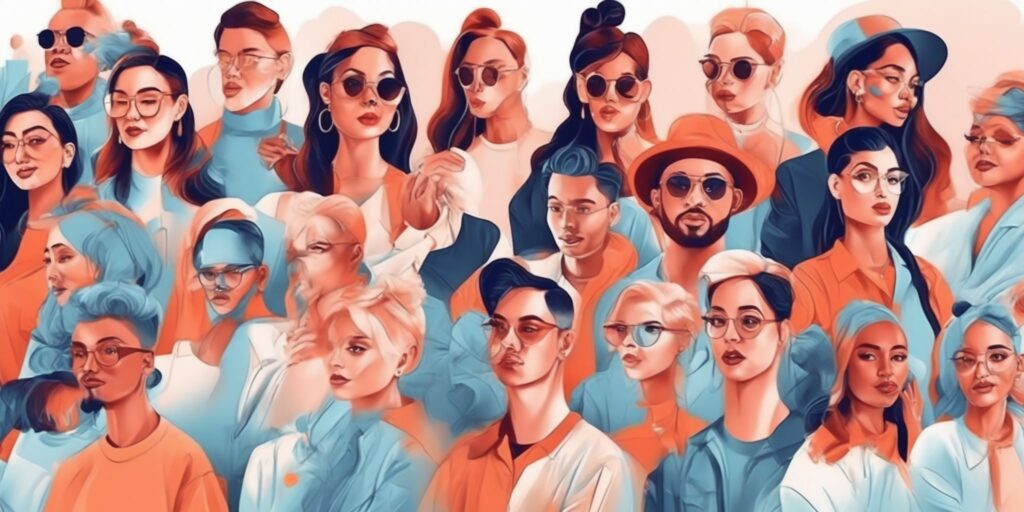 Influencers in illustration style with gradients and white background