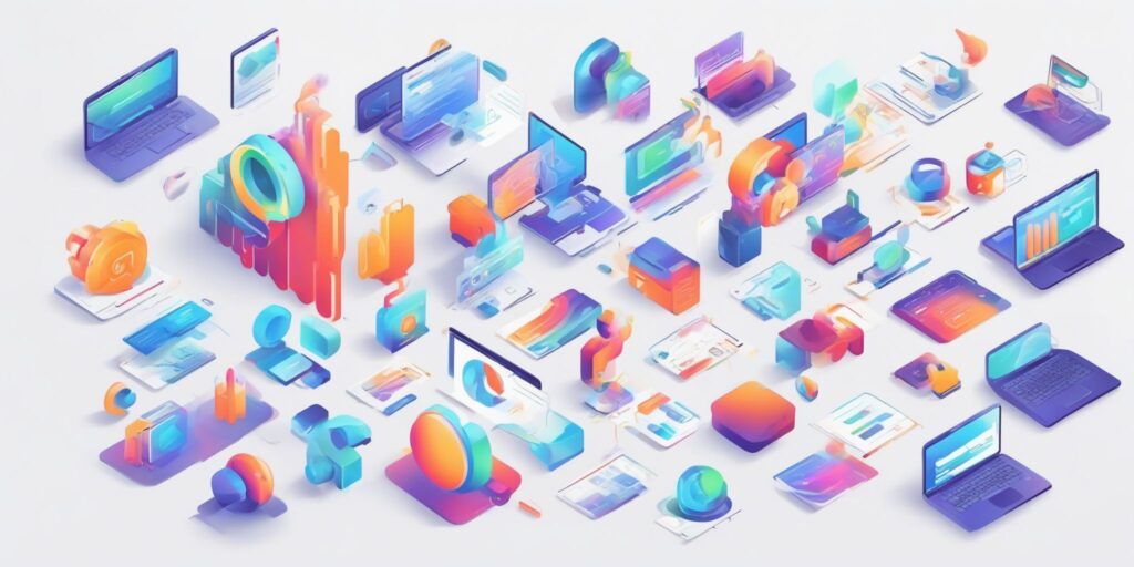 Search engine in illustration style with gradients and white background