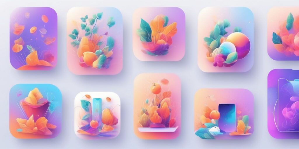 Apps in illustration style with gradients and white background