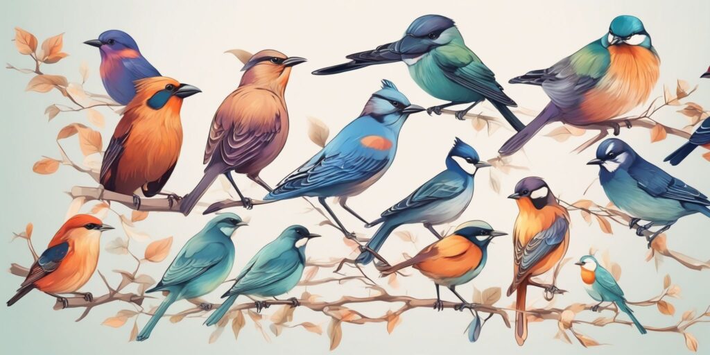 birds in illustration style with gradients and white background