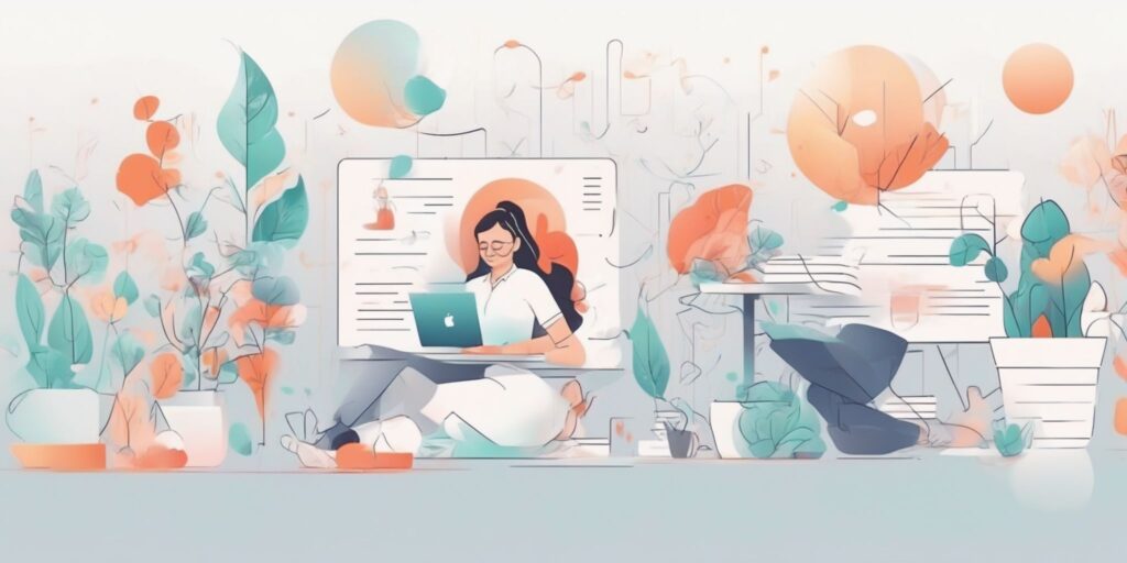 Content in illustration style with gradients and white background