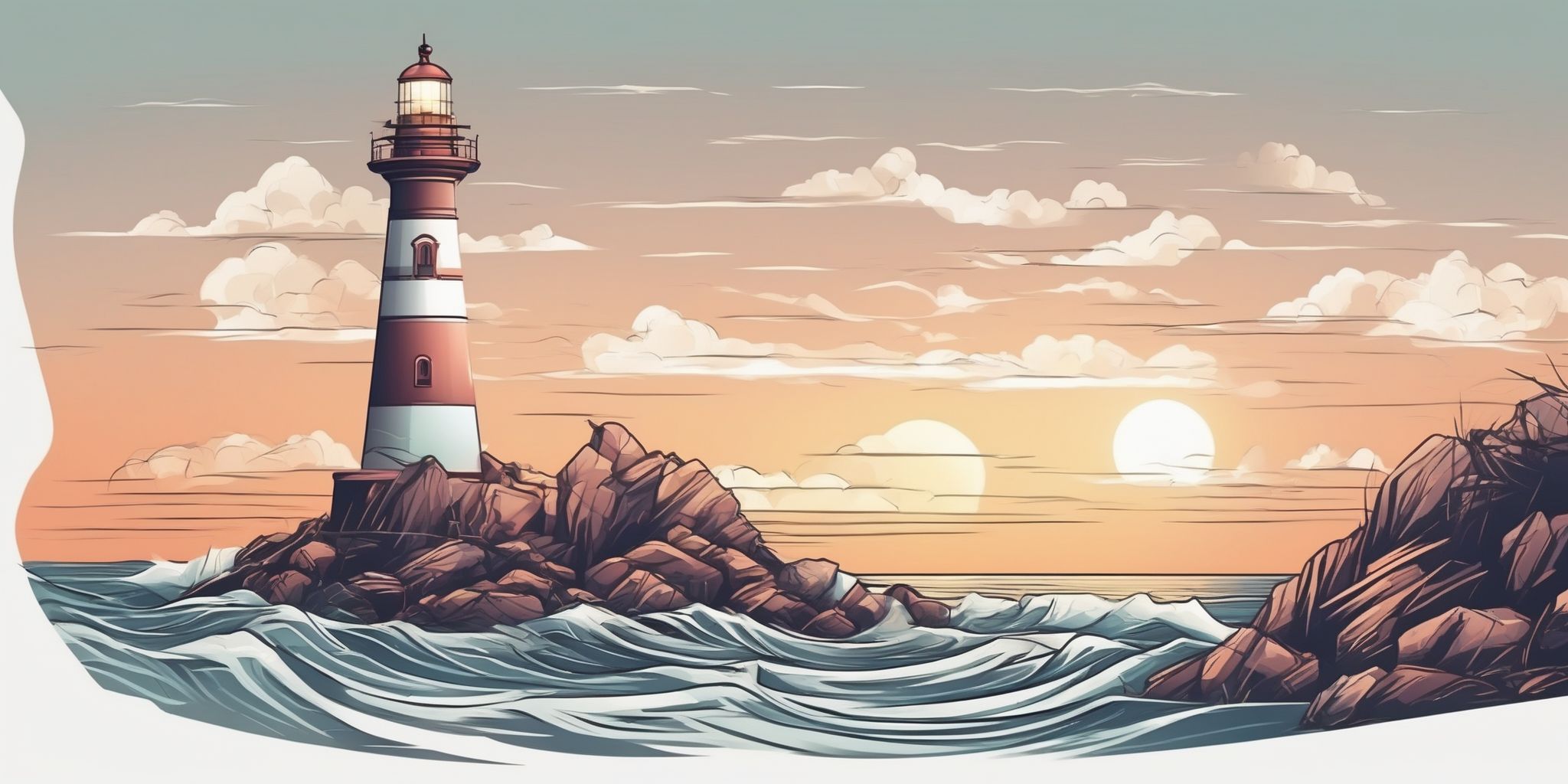 Lighthouse in illustration style with gradients and white background
