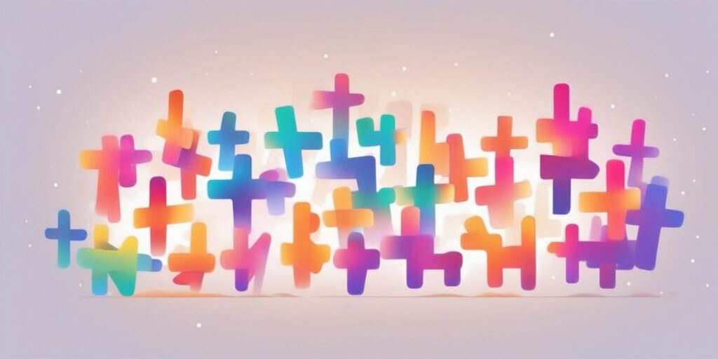 hashtags in illustration style with gradients and white background