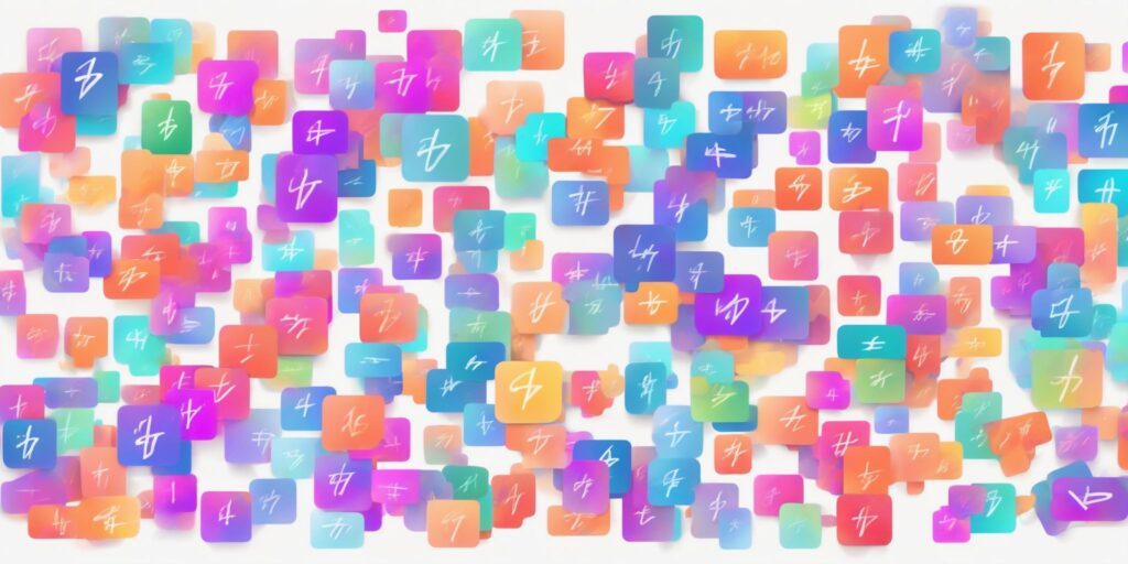 Hashtags in illustration style with gradients and white background