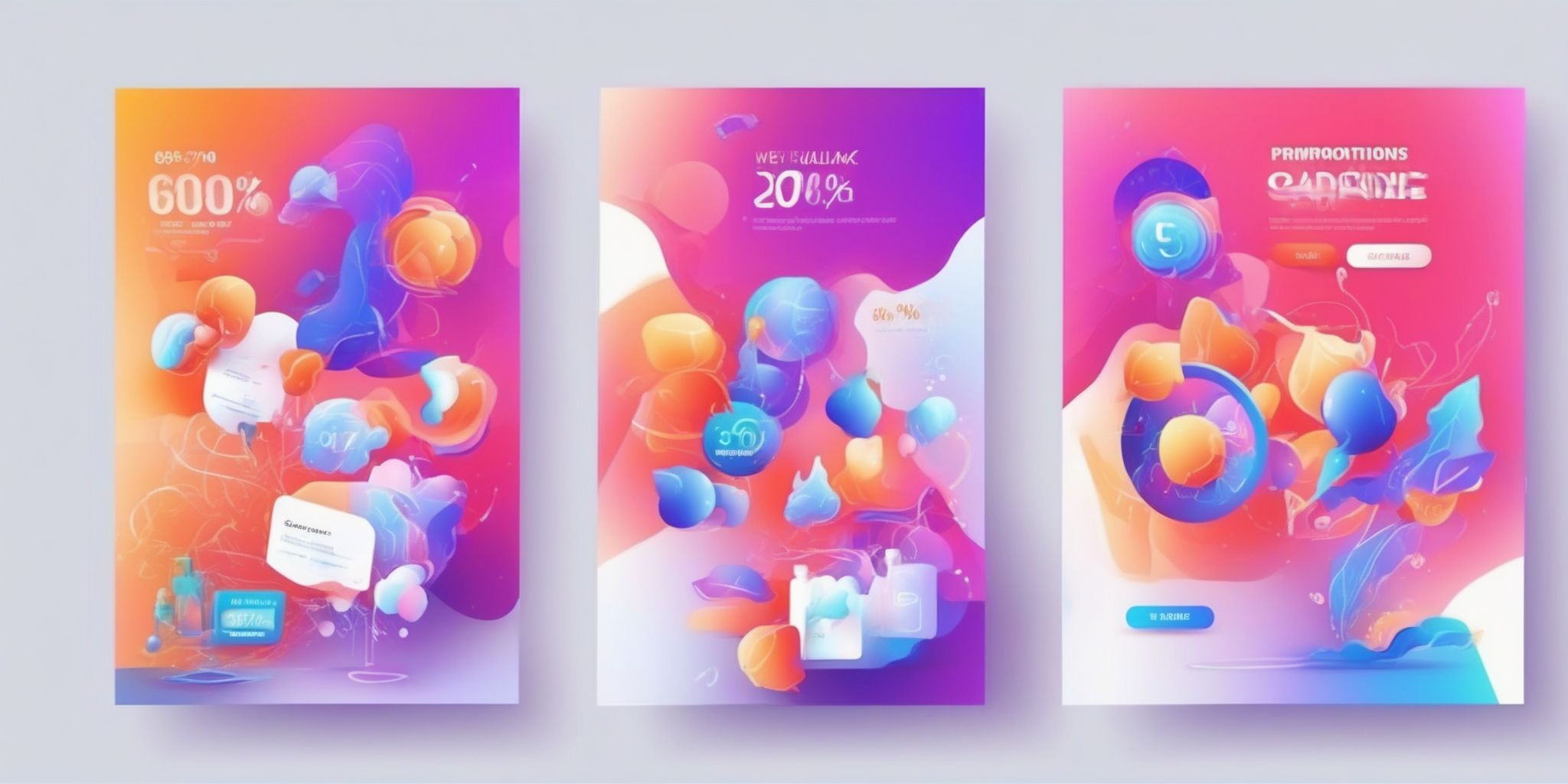 promotions in illustration style with gradients and white background