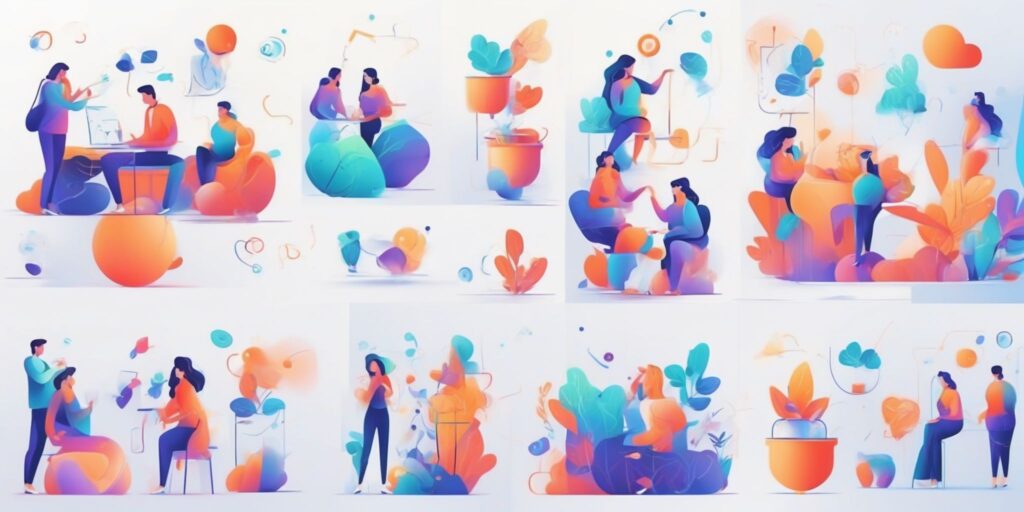 strategies in illustration style with gradients and white background