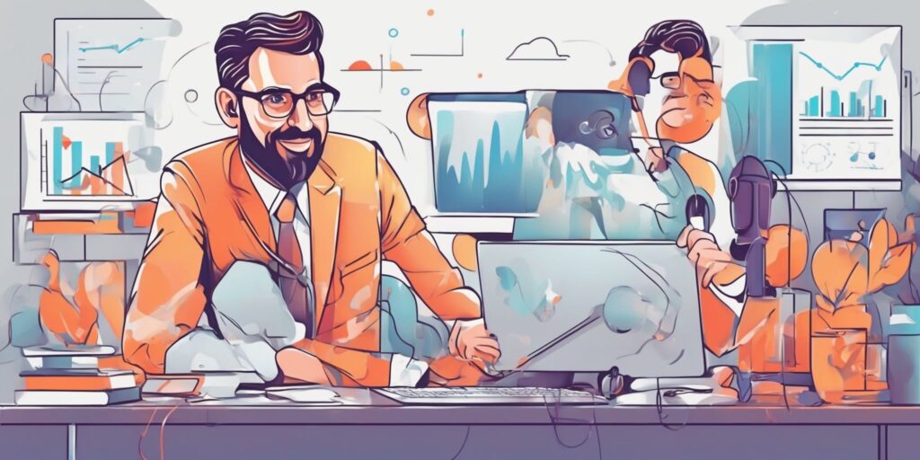 Marketing guru in illustration style with gradients and white background