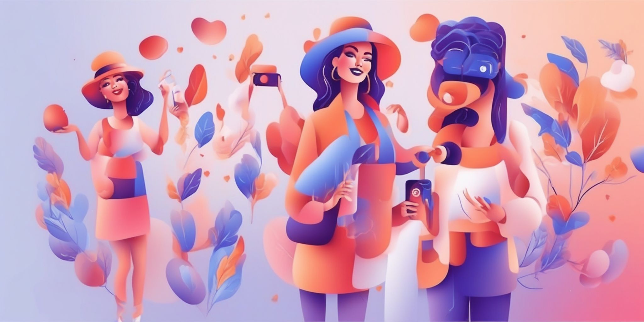 Influencer promotion in illustration style with gradients and white background