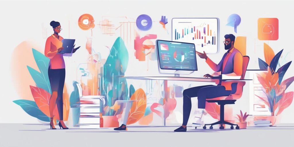 digital strategist in illustration style with gradients and white background