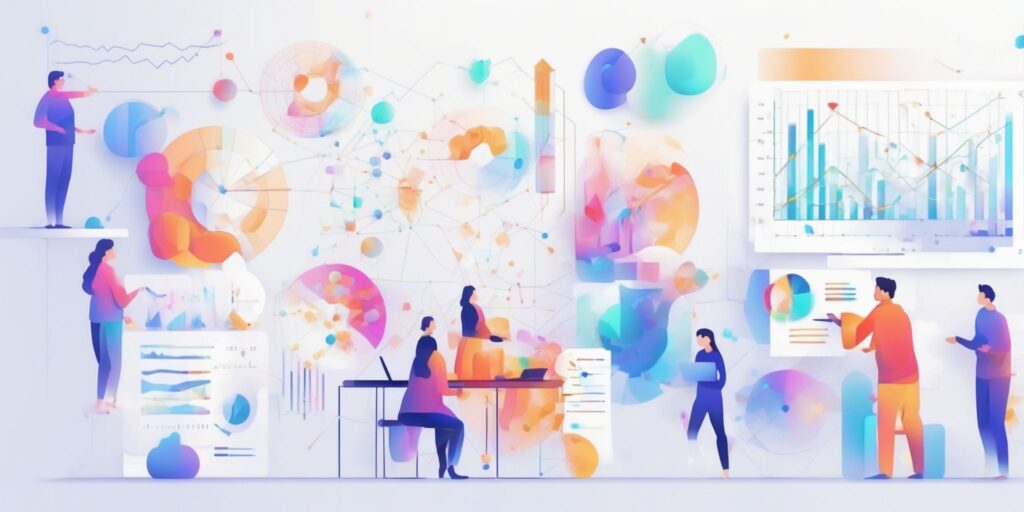 Data analysis in illustration style with gradients and white background