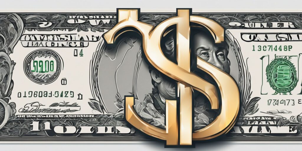Dollar sign in illustration style with gradients and white background
