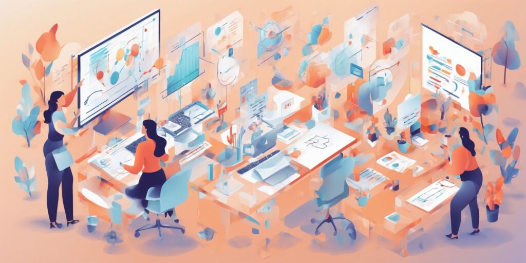 Strategy in illustration style with gradients and white background