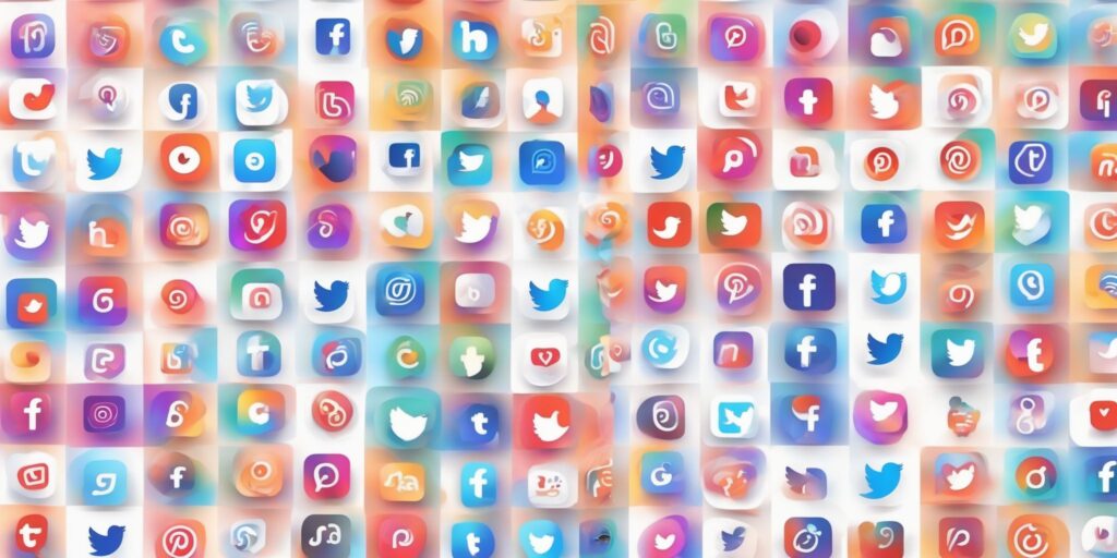 Social media in illustration style with gradients and white background