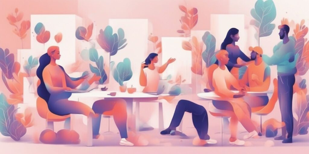 Interaction in illustration style with gradients and white background
