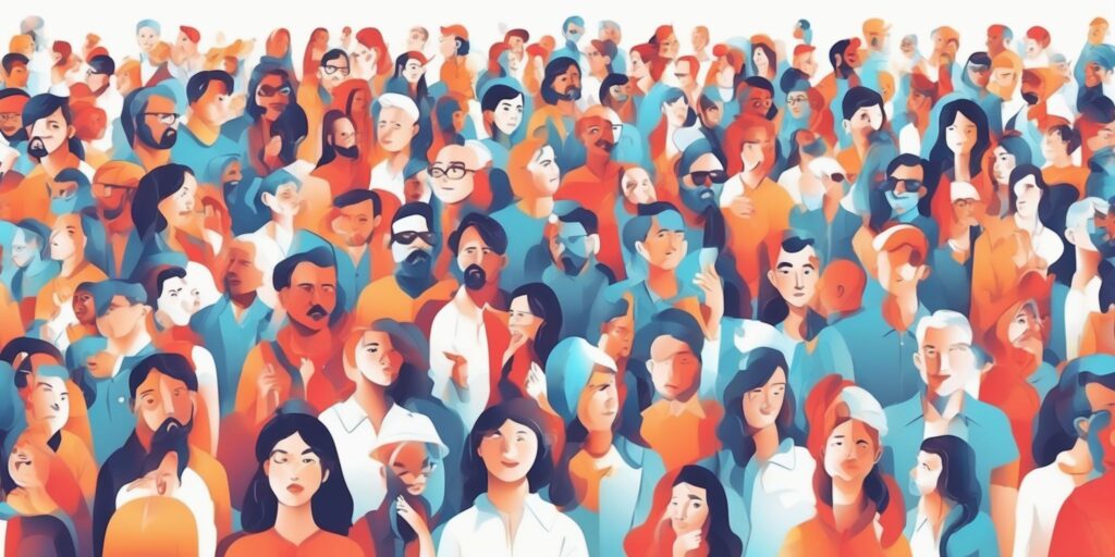 followers in illustration style with gradients and white background