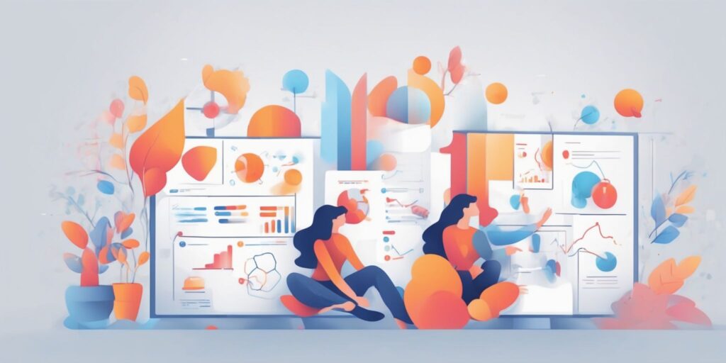 strategy in illustration style with gradients and white background
