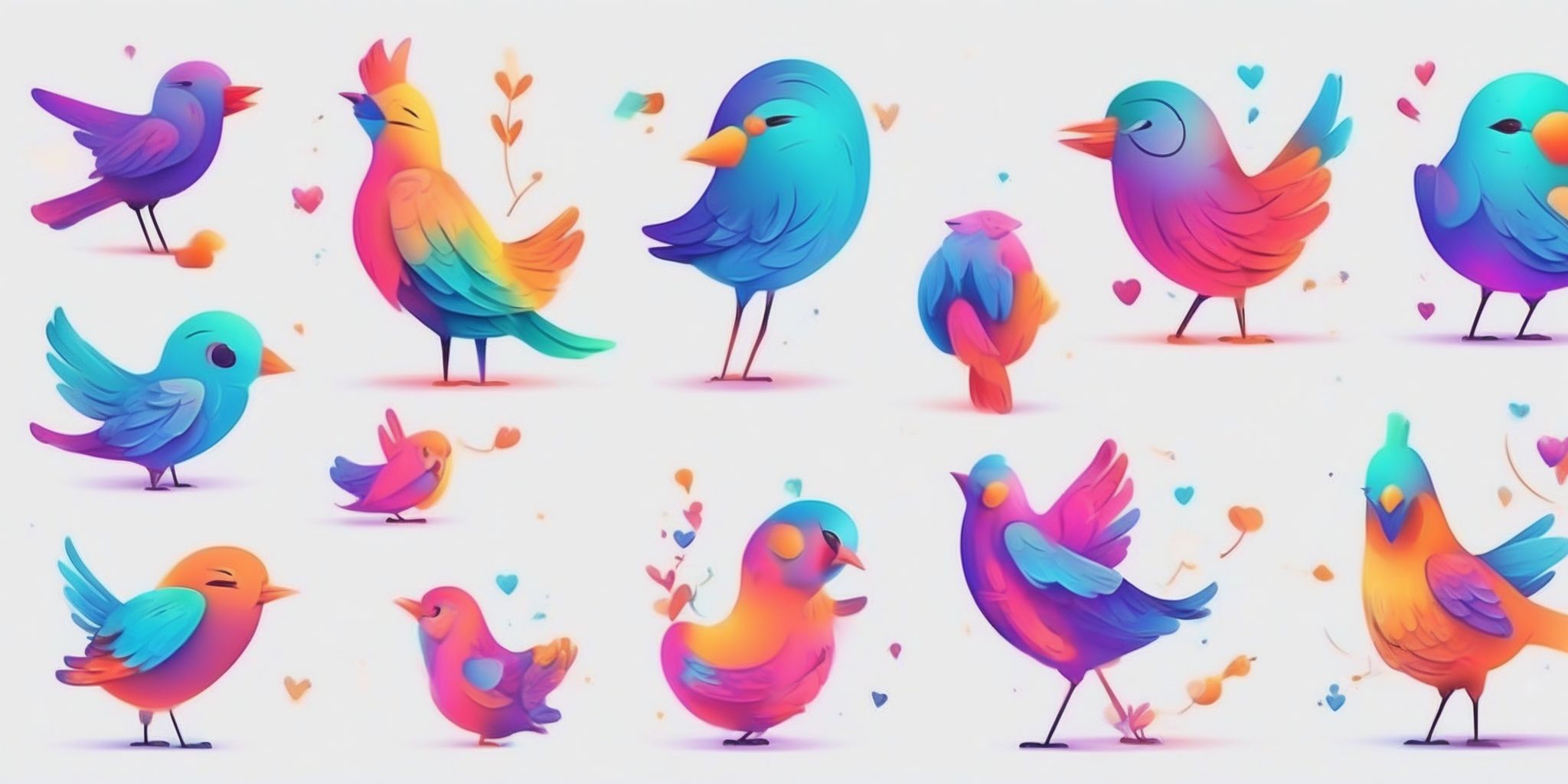 Creative tweets in illustration style with gradients and white background
