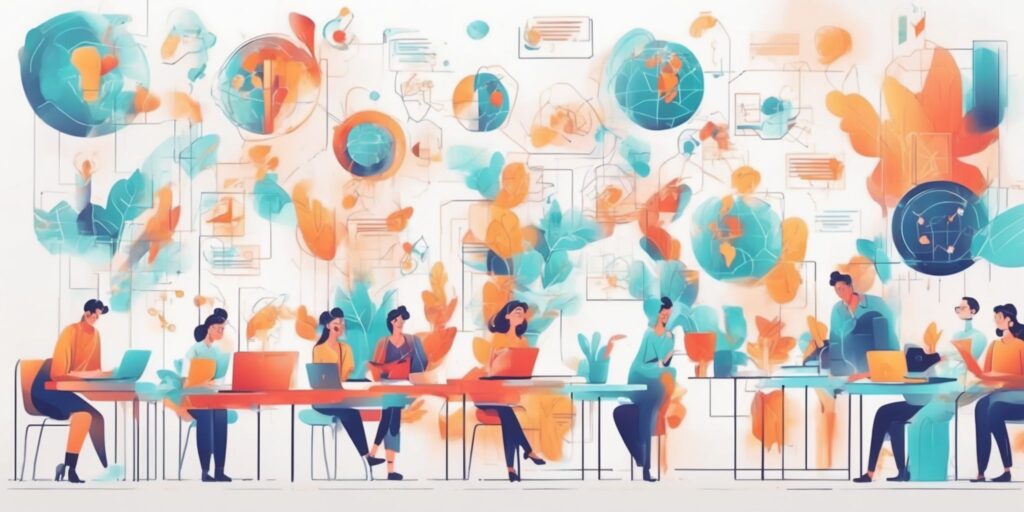 Knowledge sharing in illustration style with gradients and white background