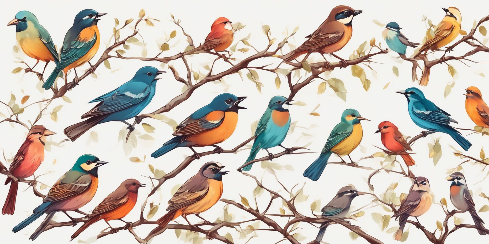 Chirping birds in illustration style with gradients and white background