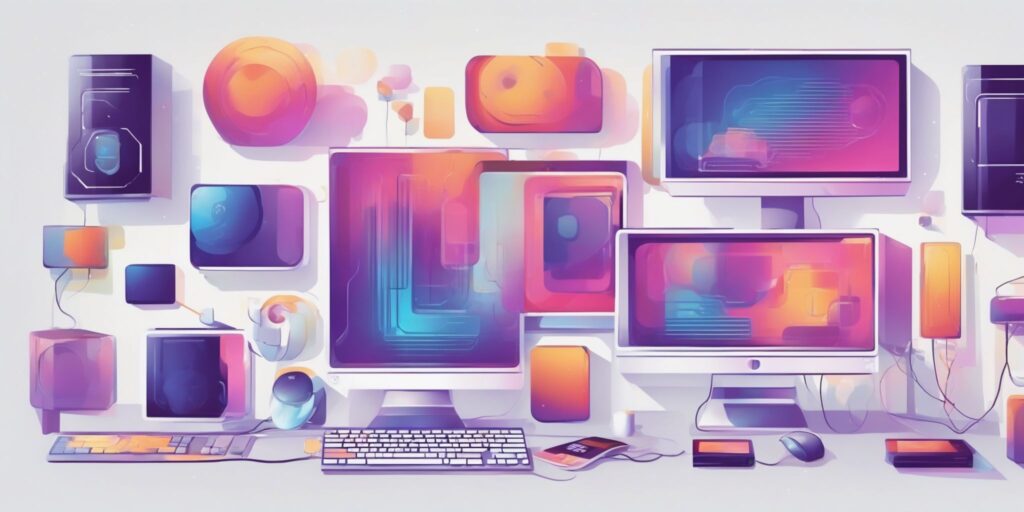 computer in illustration style with gradients and white background