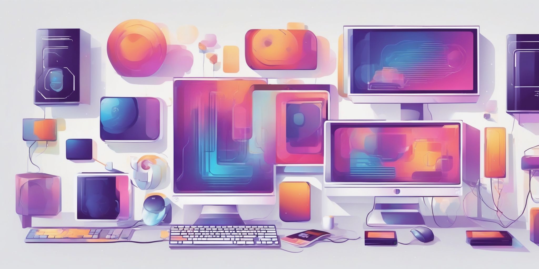 computer in illustration style with gradients and white background