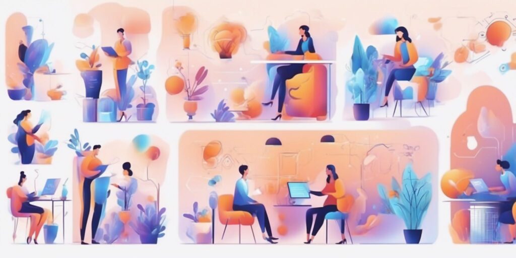 Services in illustration style with gradients and white background