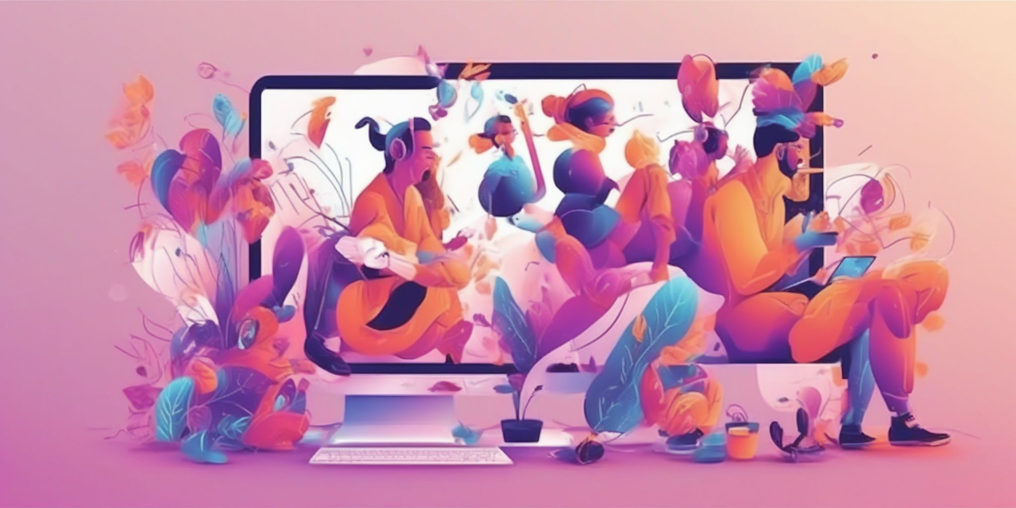 Online entertainment in illustration style with gradients and white background