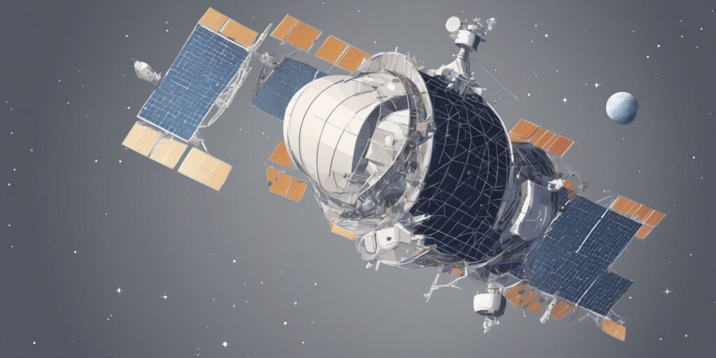 Satellite in illustration style with gradients and white background