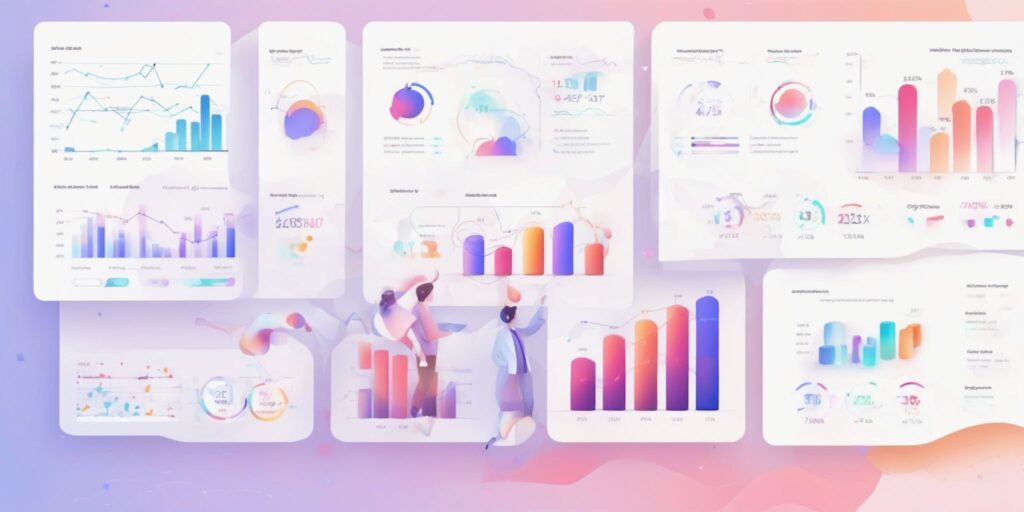 analytics in illustration style with gradients and white background