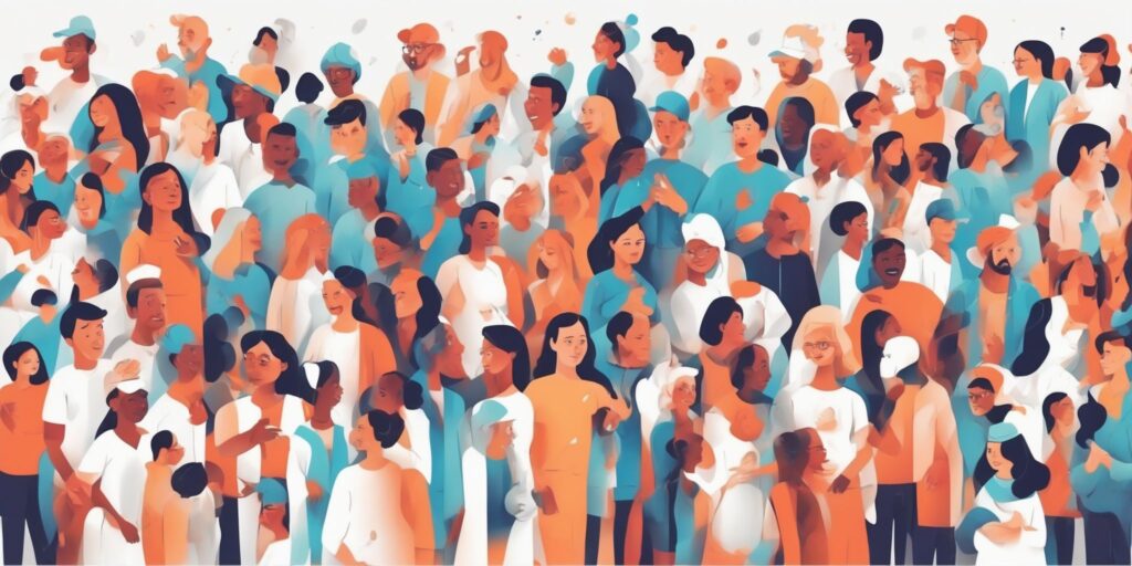 Community in illustration style with gradients and white background