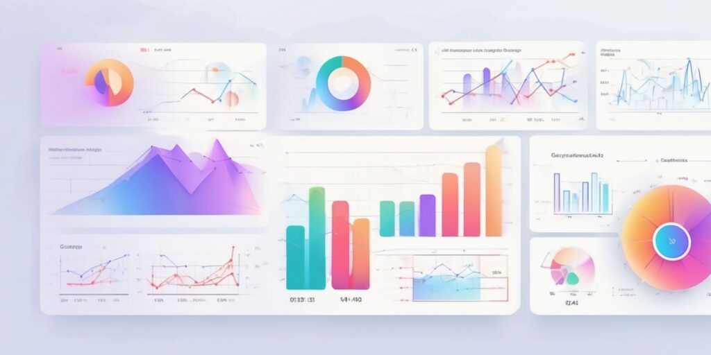 Analytics in illustration style with gradients and white background