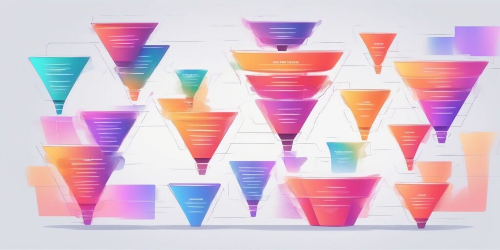 sales funnel in illustration style with gradients and white background