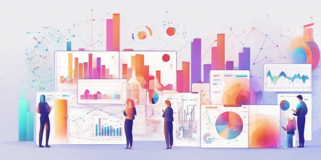 Data analysis in illustration style with gradients and white background