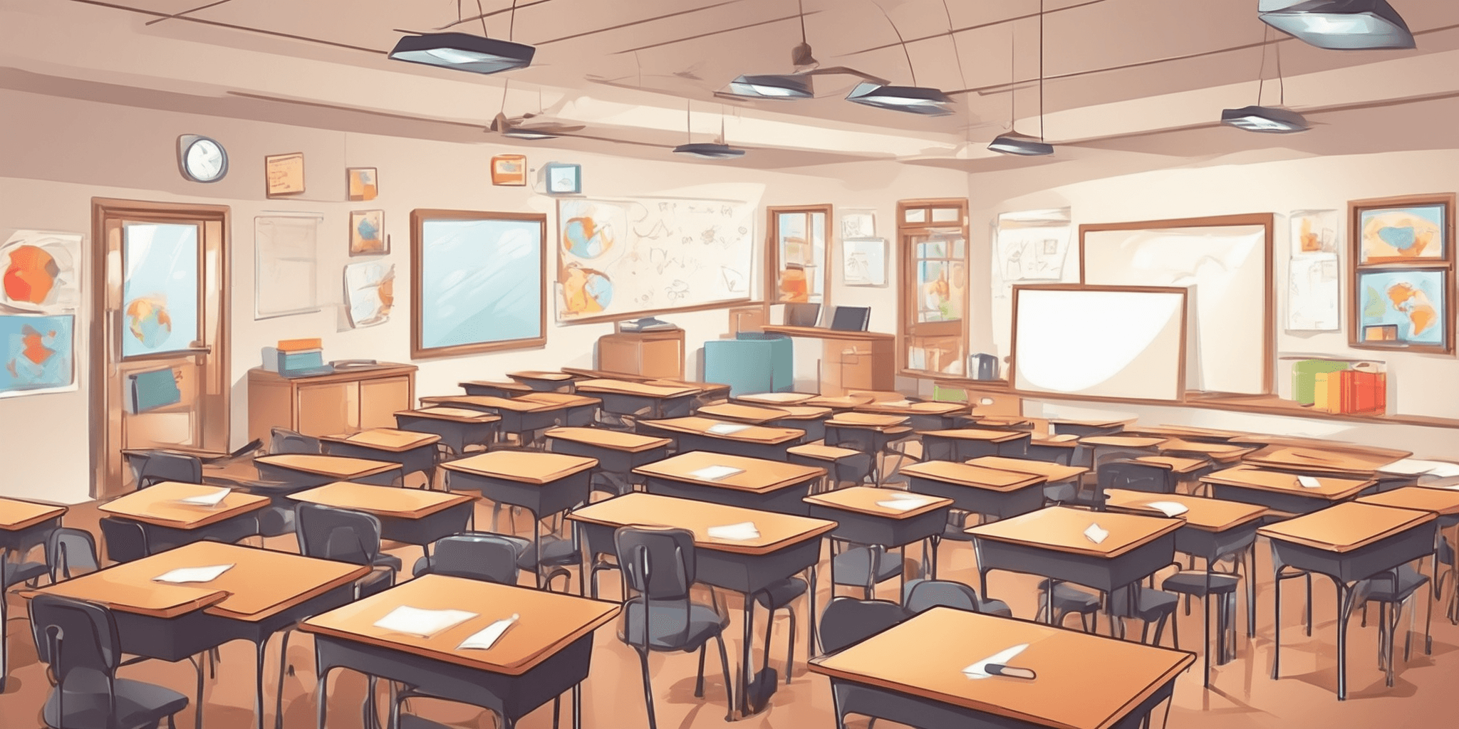 Classroom in illustration style with gradients and white background
