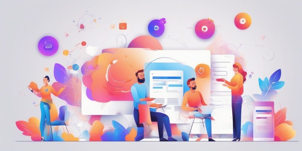 Marketing in illustration style with gradients and white background