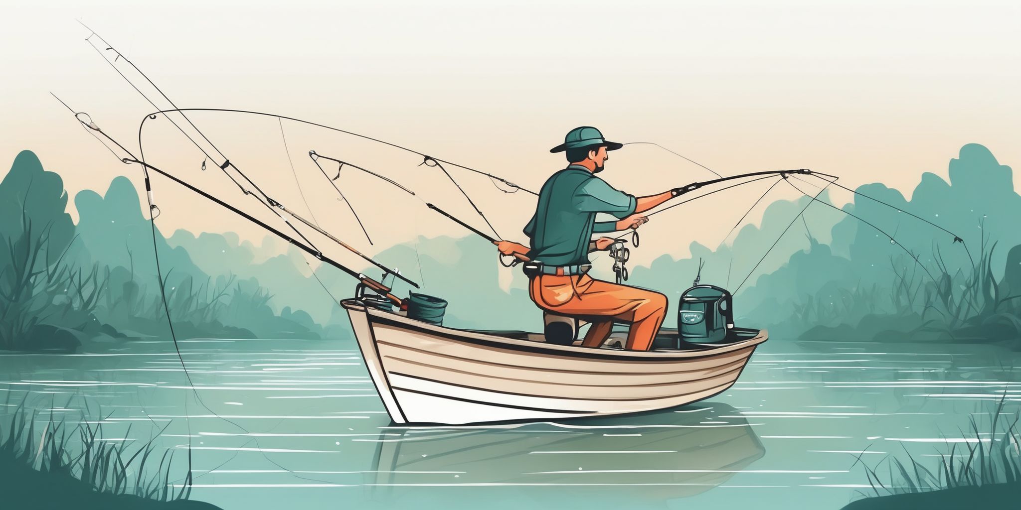 Fishing in illustration style with gradients and white background