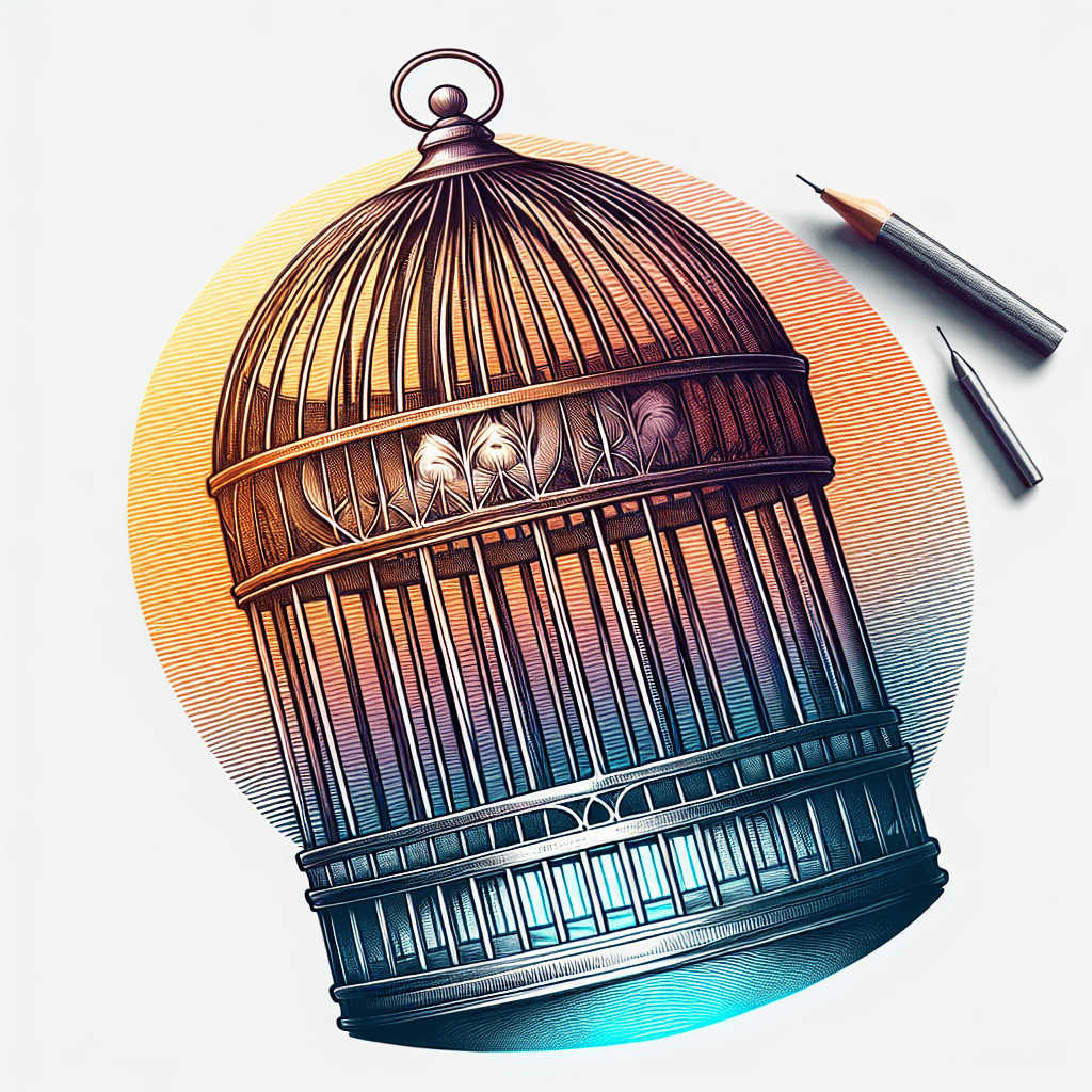 Birdcage in illustration style with gradients and white background